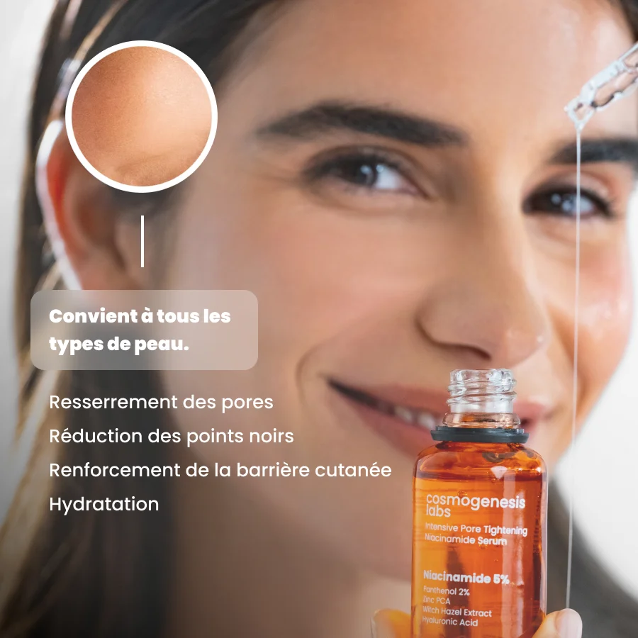 Sérum Niacinamide Pores Resserrés 30 ml: الفوائد وأنواع البشرة